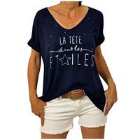 Coupondeal LATETE ETILES Women O-neck Print Plus Size Loose Short Sleeves T-shirt Blouse(Dark Blue,XXXXL)