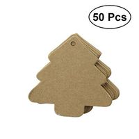 OULII 50pcs Christmas Tree Shape Label Kraft Paper Vintage Hang Blank Name Card Tag Price Tags Wedding Party Gift Tags (Brown)
