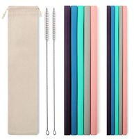 Set of 10 Silicone Drinking Straws for 30oz and 20oz Tumblers - Reusable Silicone Straws BPA Free Extra Long with Cleaning Brushes