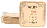 brheez Bamboo Veneer Disposable Eco-Friendly Square Plates - Elegant, Compostable and Biodegradable - Made from 100% Natural Bamboo (10, 3.5 inch)