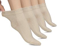 Hugh Ugoli Lightweight Women's Diabetic Ankle Socks Bamboo Thin Socks Seamless Toe and Non-Binding Top, 4 Pairs, Light Beige, Shoe size: 10-12