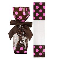 Brown w/Pink Polka Dots Holiday Party Treat Bags | 100 Bags | 2" x 1 7/8" x 9 1/2" | Gift Bags for Christmas Party Favors, Cookies, Candy, Treat Bags, Food Storage, Printed Gusset Bag | 1.6 Mil | G1BP