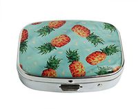 XUTAI Custom Personalized Square Stainless Steel Silver Glass Travel Pill Case Vitamin Decoration Box (Pineapple Bandana)