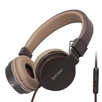 TENLUBEN Gorsun Stereo Lightweight Foldable Corded Headphones Adjustable Headband Headsets with Mic 3.5mm Volume Control for Cellphones Smartphones iPhone Laptop PC Mp3/4 Earphones (Coffee)