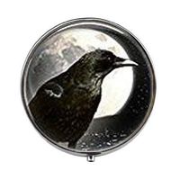Black Bird Moon Crow - Art Photo Pill Box - Charm Pill Box - Glass Candy Box