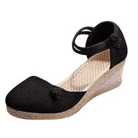 Cenglings Wedge Sandals,Women Round Toe Espadrilles Shallow High Heel Shoes Plus Size Platform Ankle Strap Flatform Sandals(Black,40)