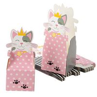 Cat Party Favor Boxes - 24-Pack Paper Treat Boxes with Die-Cut Princess Kitty, Cute Cat Themed Gable Boxes, Goodie Gift Loot Boxes, Girls Birthday Party Supplies, 3.5 x 3.5 x 8 Inches