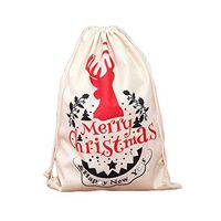 Merry Christmas Cotton Linen Large Drawstring Bag Pouch Santa Sack Reusable Cloth Bag 25.6" 18.5" (Color C)