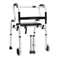Multifunction Walker Aluminum Alloy Double Handrails Two Rounds with Seat Collapsible Adjustable Height Elderly Man Walker Disabled Walking Rehabilitation Machine -by TIANTA