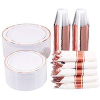 350 Pieces Rose Gold Plastic Dinnerware, 50 Guests Disposable Plates with Rose Gold silverware and Cups 10 OZ, 50 Per Rolled Napkins with Rose Gold Cutlery, Perfect for Wedding and Parties