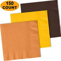 150 Lunch Napkins, Autumn Orange, Sunshine Yellow, Brown - 50 Each Color. 2 Ply Paper Dinner Napkins. 6.5" folded, 13.5" unfolded.