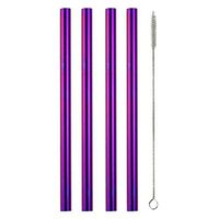 Vcenty Tube 4Pcs Colourful Long Stainless Steel Metal Drinking Straws, Reusable Stainless Steel Straws with Travel Case,Cleaning Brush,Eco Friendly