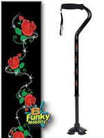 Adjustable Walking Cane Foam Handle Quad Footed Four Pointed Cane Tip Roses with Barbed Wire Design