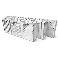7.5x9x3.5" 12 Pcs. Medium Metallic Silver Paper Gift Bags with Handles, Birthday Party Favor Bags, Chevron Polka Dot Chevron Polka Dot Stripe Patterns