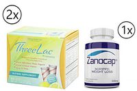 THREELAC Probiotic, 2 Pack of 60 Pkts by Global Health Trax with Zanocap Scientific Weight Loss 1 Bottle