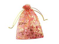 QIANHAILIZZ 5 x 7 Inch 100 Heart Organza Jewelry Gift Pouch Candy Pouch Flower Drawstring Wedding Favor Bags (red Flower)