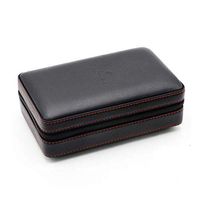 Genuine Leather Cigar Box Cedar Wood Multi-Color Travel Portable Waterproof Handmade Accessories Humidifier Cigar Cutter Accommodate 4 Cigars Men' Gift Cigar Humidor (Color : Black)