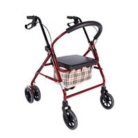 MYJZY Walkers for Seniors with Seat,Collapsible Medical Rollator Walking Aid,Portable Elderly Rolling Walker,Quality Steel Frame Height Adjustable,Red