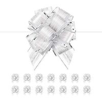 PACKQUEEN 15 Large Silver Gift Bows, 6 inches, Ribbon Pull Bows for Gift Wrapping, Gift Wrap Bows for Decorating Presents