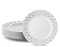 VINTAGE PLASTIC PARTY DISPOSABLE PLATES | 9 Inch Hard Round Wedding Plates for Dinner/Lunch | White/Silver Rim, 20 Pack | Elegant Fancy Heavy Duty Party Supplies Plates for all Holidays Occasions