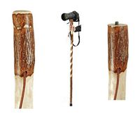 Brazos 55" Handcrafted Twisted Sassafras Photographer’s Wood Walking Stick with Camera Mount for Men and Women, Made in the USA