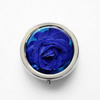 RhyNSky Flower Blue Rose Mini Portable Pocket Pill Box Case Holder for Purse, 3 Compartments, Silvery, FS379