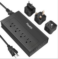 Powerjc Travel Surge Protector Power Strip Adapter USB Converter with Smart USB Charging Black