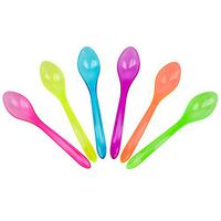 Curved Plastic Ice Cream Spoons - Transparent Mixed 6 Colors Disposable Dessert Spoons - 5.75 Inch Birthday Party Spoons - Frozen Dessert Supplies - Fast Shipping! 25 Count