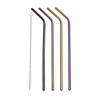 GIlH 5Pcs Bent Colored Stainless Steel Metal Drinking Straw Set Reusable Straws With Cleaner Brush Kit