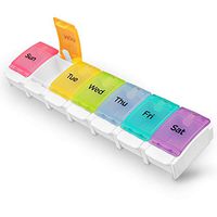 NURSAL Pill Organizer, BPA Free Portable 7 Days Pill Container with Easy Push Button Design and Large Compartments to Hold Supplements - Rainbow