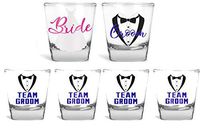 Wedding Shot Glasses - Bride and Groom Shot Glass - Groom Drinking Team Bachelor Party Wedding 2 oz (6 Pack)