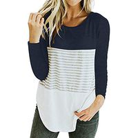 Xia&Han Women's Stripe Print Blouse Long Sleeve Tops Tee Loose Casual Shirts Pullover Round Neck Tunic Navy