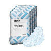 Amazon Brand - Solimo Ultra Thin Pads with Flexi-Wings for Periods, Extra Long Length, Super Absorbency, Unscented, Size 3, 112 Count (4 packs of 28)