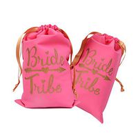 6pcs 7’’x11’’ Gold Foil Bride Tribe Bridesmaid Gift Bags, Drawstring Bags for Bridal Shower Bachelorette Hen's Party Hangover Kit Hangovers Bag（Pink)