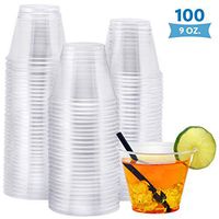 NYHI 100-Pack 9 oz Plastic Clear Cups | Value Pack of BPA-Free Disposable Party Cup Tumblers | Use These Clear Cocktail Cups for Drinks, Wine, Punch, Champagne & More | Essential Party Supplies