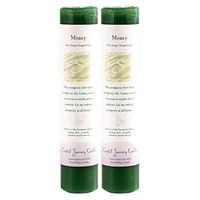Crystal Journey Candles Money Pillar Candle 2 Pack - Two Pillar Candles with Herbal Blends of Clove, Nutmeg, Cinnamon, Myrrh, Citronella - Magic Pillar Candle