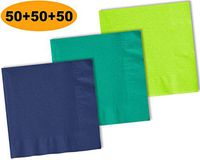 150 Beverage Napkins, Navy blue, Teal, Lime Green - 50 Each Color. 2 Ply Paper Cocktail Napkins. 5" folded, 10" unfolded.