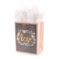 Hallmark 9" Medium Gift Bag with Tissue Paper (Gray, Pink, Gold Love) for Weddings, Bridal Showers, Engagements and More