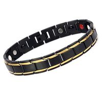 CMS MAGNETICS Novoa Men's Quad-Element Black Stainless Steel Magnetic Bracelet with Gold Accents - 12,800 Gauss B422JD
