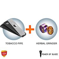 POWER OF BLAZE Premium Cough Less Tobacco Pipe, Magnetic Slider, Pipe Screen, Carrying Box with 4 Pieces ZINC Alloy HERB Grinder (Encrypt Pipe with Grinder)