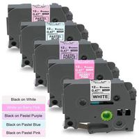 Replace P Touch TZe Tape 12mm 1/2 inch (Berry Pink/Pastel Pink/Purple/Blue/White) Compatible TZeMQP35 TZeMQF31 MQE31 MQ531 TZe-231 0.47" Laminated Label Tape, for Brother PTD210 PTD400 PTD200
