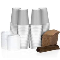 100 Pack 12 oz To Go Coffee Cups with Sleeves, Lids & Stirrers - Disposable & Recyclable Gray Paper Travel Coffee Cups