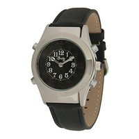 Mens Chrome Braille Talking Watch -Spanish- Black Dial + Leather Band