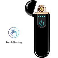 Electric USB Lighter Windproof Rechargeable Slim Coil Lighter with Smart Fingerprint Sensor Double Side Ignition(Black)