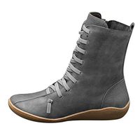 Women Boots Ladies Fashion Vintage Style Solid Zipper Flat Shoes Ankle Short Boots Gray