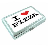Pizza Love Em11 Hip Silver Cigarette Case Id Holder Metal Wallet 4" X 2.75" RFID Protection