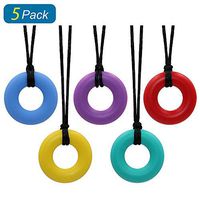 Sensory Chew Necklace for Kids Adults Boys and Girls - Chewable Silicone Chew Necklace for Teething, Autism, Biting, ADHD, SPD Chewy Donut Jewelry 5 Pack by Atsky