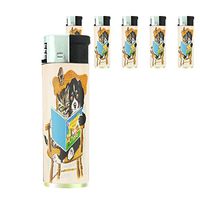Perfection In Style Butane Refillable Electronic Lighter Set of 5 Pieces Vintage Cat Design 007