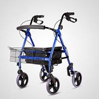 350lb/158kg Capacity Heavy Duty Walker Rollator with Seat, Folding Rolling Walker with 8" Caster, Adjustable Height Rubber Wheels, Aluminum Alloy, Storage Canvas Bag (Color : Blue with Ankle)