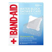 Band-Aid Brand First Aid Water Block Shower Care Clear Bandage Protector, Bandage Cover to Block out Water & Germs, Medium-Sized, 4 ct ( Pack of 3)